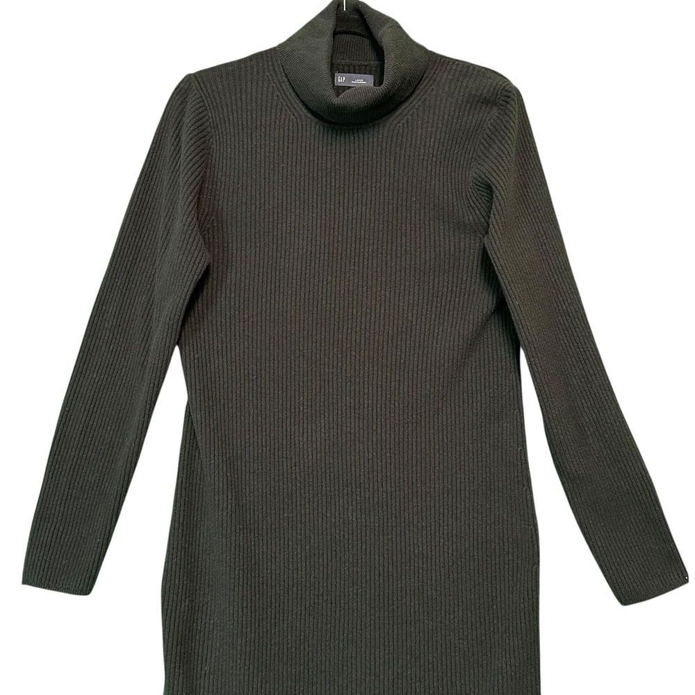 GAP Cash Soft Ribbed Turtleneck Midi Sweater Dress Black Large Long Sleeve Knit - Picture 4 of 14
